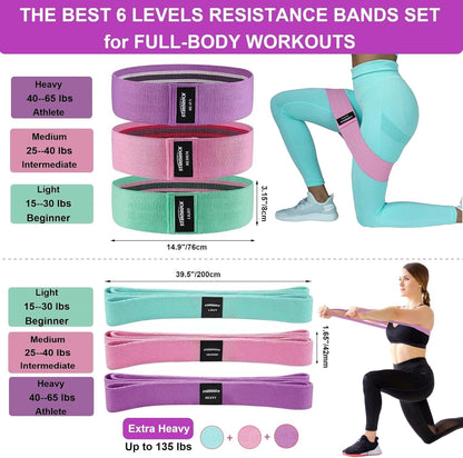Transform Your Workout with Our Versatile Fabric Resistance Bands - 6-Piece Set for Ultimate Strength Training and Fitness