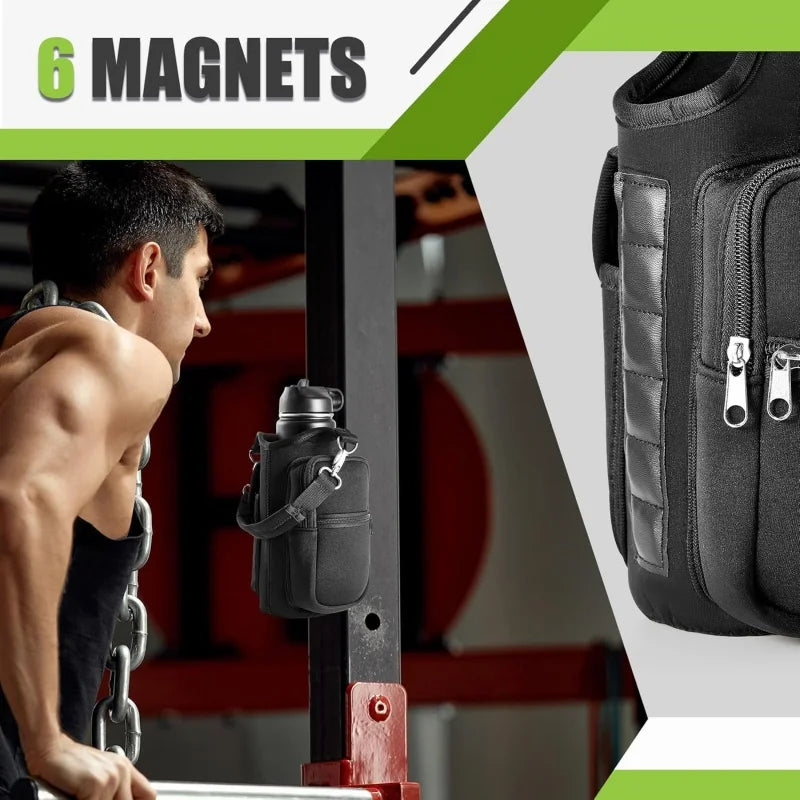 Revolutionary Magnetic Water Bottle Holder - Your Ultimate Gym Companion with Phone Pocket and Adjustable Strap